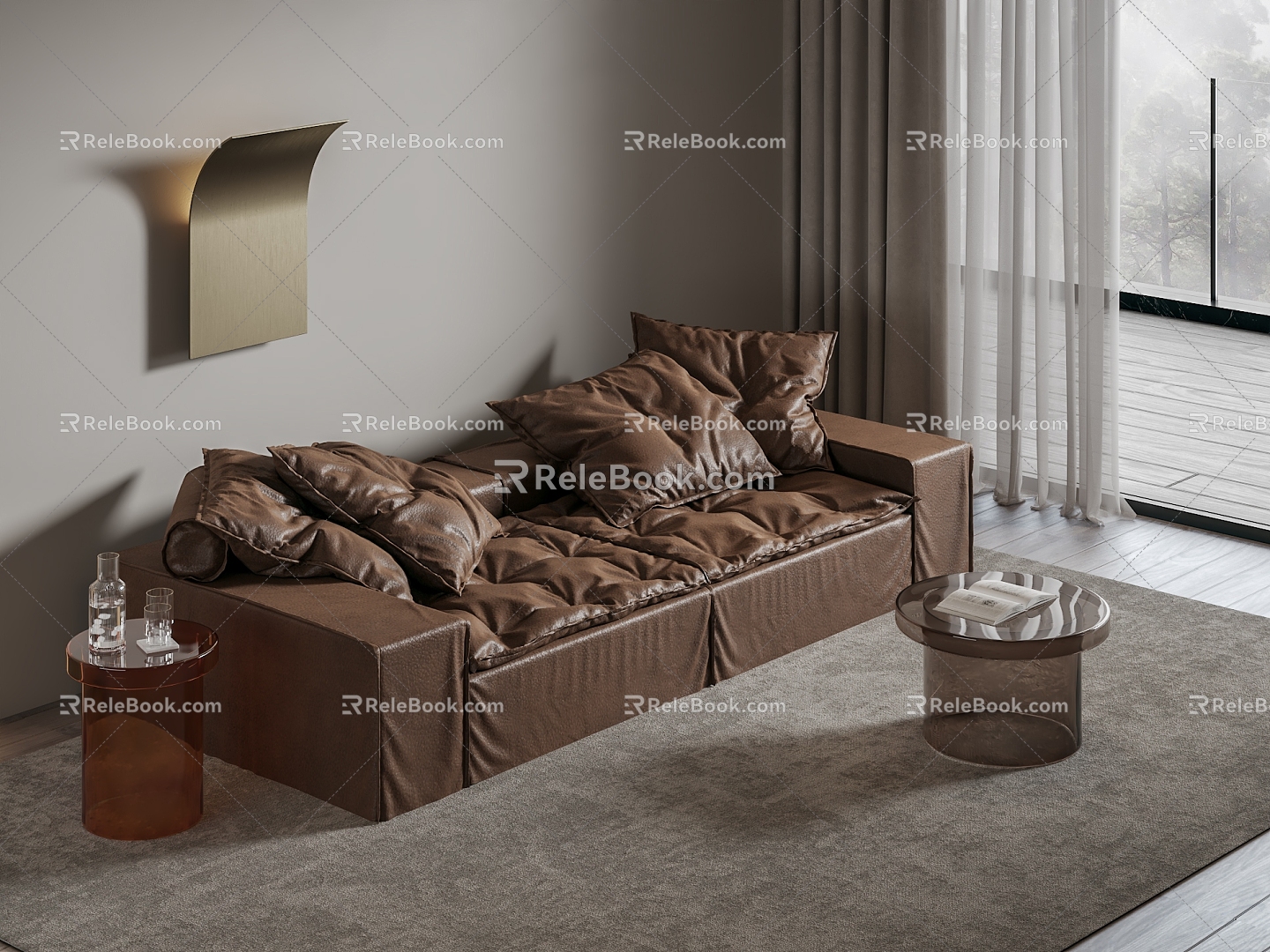 Modern Baxter Leather Multiplayer Sofa Bean Curd Block Sofa Module Sofa Wall Lamp Acrylic Side Corner N 3d model