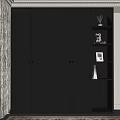 Modern Dark Wardrobe Interior With Open Shelving And Decorative Items 3d model