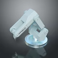 Game and Movie Character White Robotic Arm With Transparent Circular Base And URBOTICZ Label