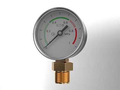 Pressure Gauge With White Dial MPa Scale Pointer And Brass Threaded Connector 3d model