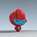 Red Doll With Blue Face Armor Like Head And Smiling Expression Circular Chest 3d model