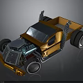 Stylish Orange Customized Truck With Large Wheels Exposed Engine And Open Bed Design