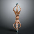Ancient Textured Sculpture With Twin Prongs Brown Body And Blue Accents
