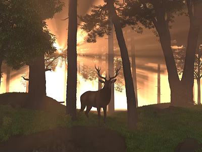 Reptile Lizard Exploring Forest Floor Under Sunlight Through Tree Branches 3d model