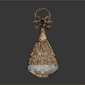Elegant Vintage Perfume Bottle With Carved Glass Body And Floral Metal Top