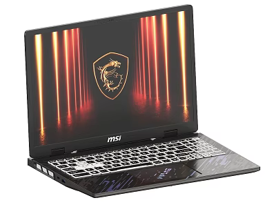 MSI Gaming Laptop With Illuminated Screen Logo And Red Orange Light Effects 3d model