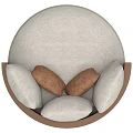 Round Outdoor Sofa With Light Gray Fabric Wooden Frame And Brown Cushions