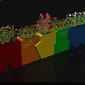 Colorful Garden Decorative Planters With Icon Designs And Mixed Flower Blooms