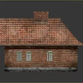 Traditional Brick House With Red Tiled Roof Chimney Wooden Door Windows And Stone Base
