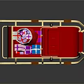 Red Santa Sleigh With Golden Frame Decorated With Colorful Gifts And Snowflake Patterns