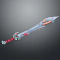 Futuristic Sci Fi Sword With Blue Transparent Blade Red Hilt And Decorative Elements 3d model