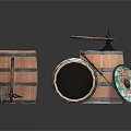 Decorative Ornament Set with Wooden Barrels Axe Sword and Shield