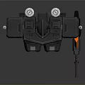 Mechanical Robot Figure With Red Chest Panels Spiked Arms And Orange Weapon