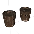 Two Vintage Wooden Buckets With Carved Handles And Natural Wood Grain