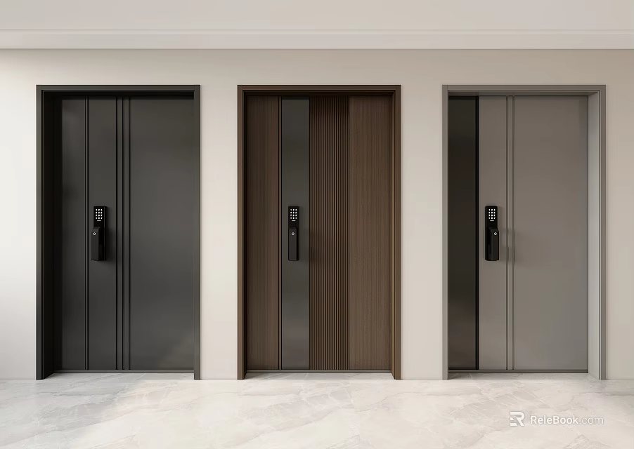 Stylish Security Doors With Smart Locks In Varied Designs 3d model