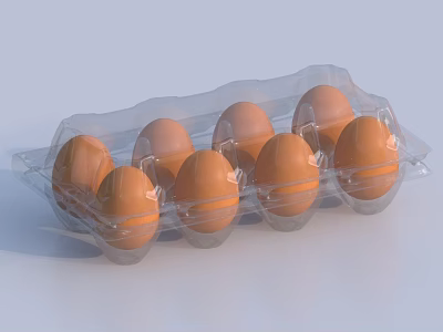 Fresh Brown Chicken Eggs Packaged In Clear Plastic Carton For Daily Use 3d model