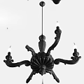 Black Classical Chandelier With Candle Holders Flame Like Lights And Ornate Carved Details