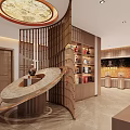 Elegant Chinese Interior Design With Wooden Partitions Circular Decor And Display Shelves
