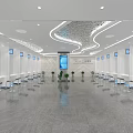 Modern Service Hall Interior Design With Seating And Service Windows 3d model