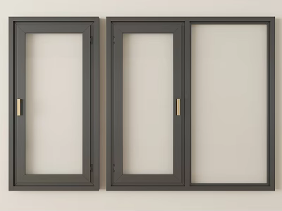 Modern Casement Windows With Black Frames And Golden Handles For Home 3d model