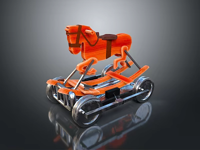 Orange Wooden Rocking Horse Children's Living Toy With Wheels And Metal Support Frame 3d model