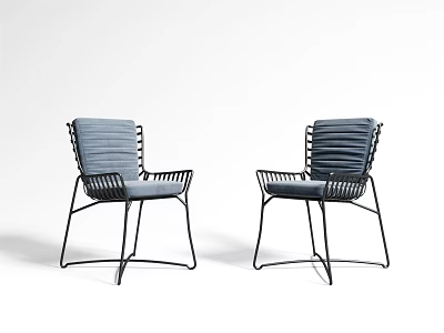 Modern Leisure Chairs With Woven Back And Black Metal Frame Gray Fabric Seat 3d model
