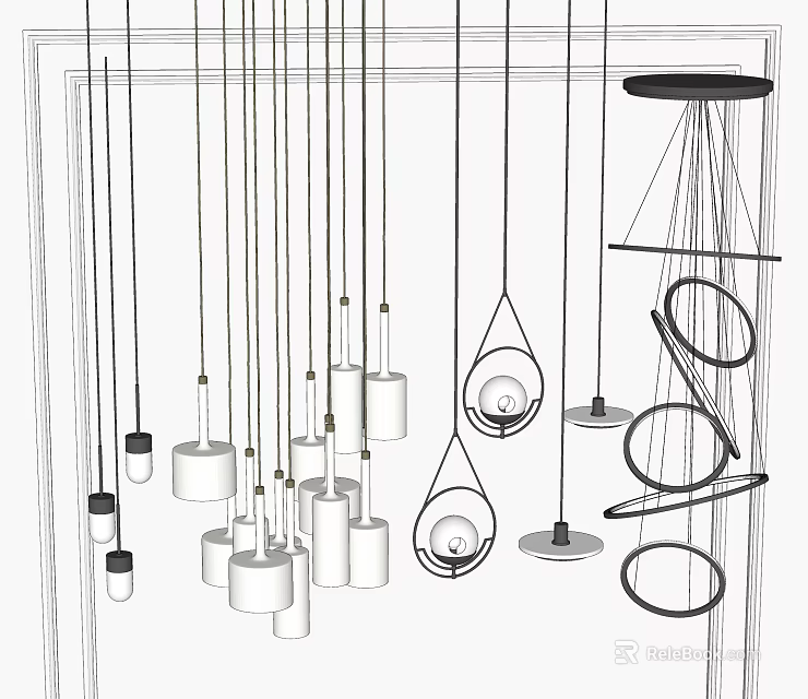 Elegant Modern Chandelier Designs With Geometric Shapes And Hanging Elements 3d model