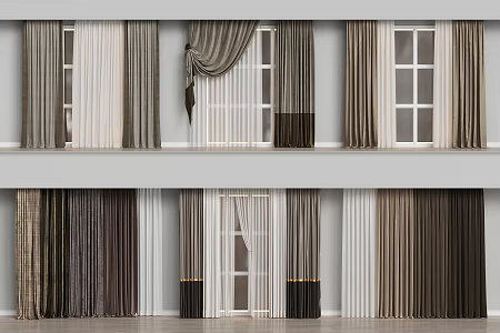 Modern Home Curtain Combination Color-matching Curtain Fabric Curtain 3d model
