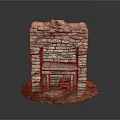 Rustic Handcrafted Stone Fireplace Structure With Stone Walls And Mossy Base Table