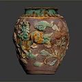 Intricate Colorful Sculpted Vase With Fish Flowers And Leaves Relief Design