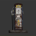 Vintage Gas Pump With Rustic Red Blue Finish Old NO Graffiti And Stone Base