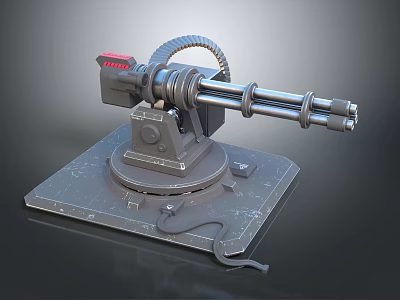 Mechanical Rotary Cannon Mechanism With Metal Barrel Rotating Base And Connecting Cable 3d model