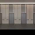 Modern Elevator Lobby Interior Design With Aligned Doors Light Wooden Panels And Ceiling Lights 3d model