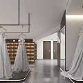 Elegant Luxury Bridal Shop Interior With Hanging Wedding Dresses On Racks And Mirrors