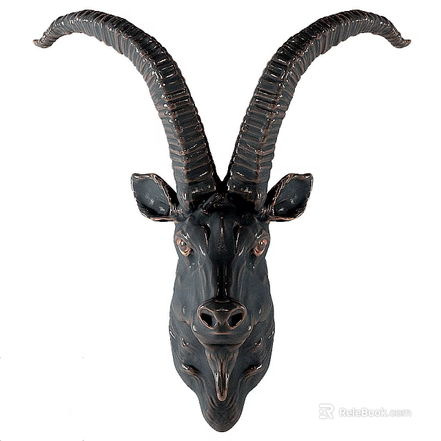 Black Animal Head Wall Decor With Long Horns For Modern Home Decor 3d model 