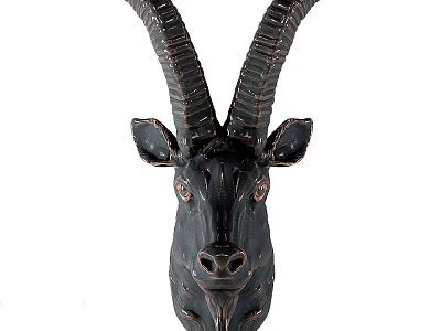 Black Animal Head Wall Decor With Long Horns For Modern Home Decor 3d model