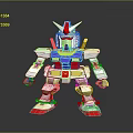 Gundam Robot Model Standing Pose With White Red Blue Yellow Colors On Reflective Background
