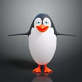 Cartoon Penguin Character With Open Arms Orange Beak Orange Feet 3D Rendered Against Gray Background
