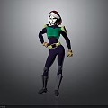3D Character Creature With White Hair Red Headband Green Top Purple Pants And Yellow Belt