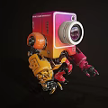 Colorful Cartoon Robot Character With Large Lens Head And Mechanical Limbs