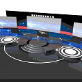 Tech Inspired Circular Stage With Blue Interface Display Array And Control Panel 3d model