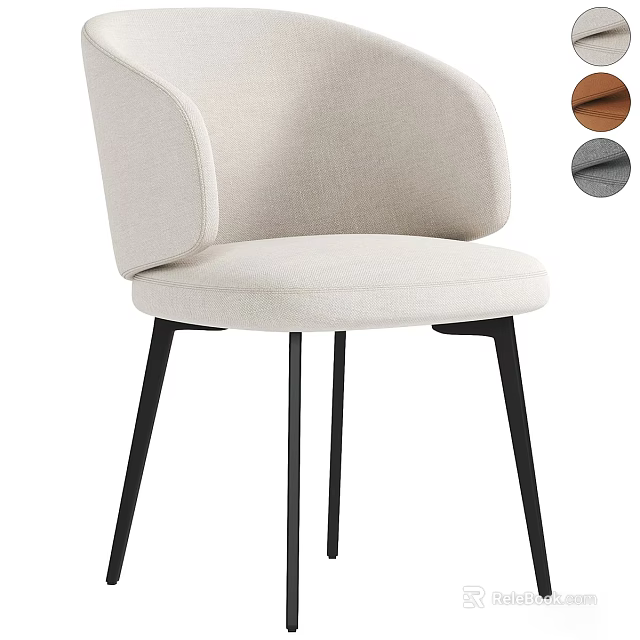 Modern Beige Upholstered Single Chair with Curved Backrest and Black Metal Legs 3d model 