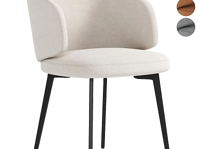 Modern Beige Upholstered Single Chair with Curved Backrest and Black Metal Legs 3d model