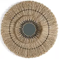 Natural Circular Straw Wall Decor With Central Mirror And Handwoven Texture 3d model