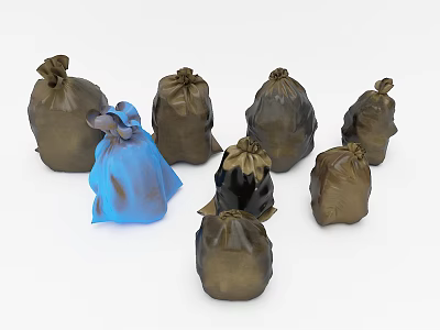 Assorted Colored Storage Bags As Practical Household Items With Blue And Brown Designs 3d model