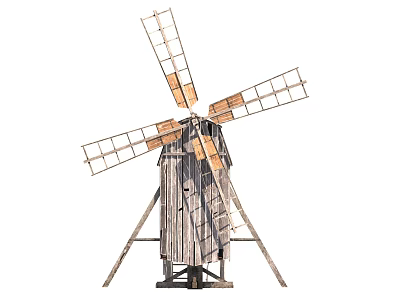 Wooden House Windmill Design Featuring Rotating Blades And Classic Wooden Frame 3d model