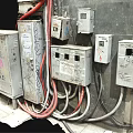 Old Electrical Distribution Boxes With Graffiti Wires And Connected Control Switches 3d model