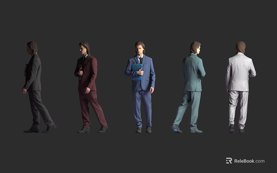 Men In Different Colored Suits Showing Various Standing And Walking Poses 3d model