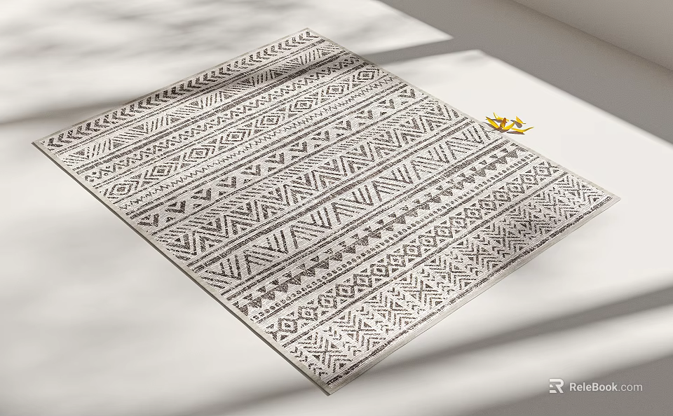 Square Rug With Black And White Geometric Patterns For Modern Home Decor 3d model 