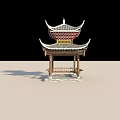 Traditional Chinese Pavilion With Multi tiered Curved Eaves Tile Roof And Wooden Frame
